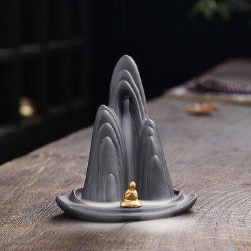 zensoullab Original Purple Clay Backflow Incense Burner Mountain Water Flowing Little Monk Home Decor Ornament Backflow Incense Burner Craft