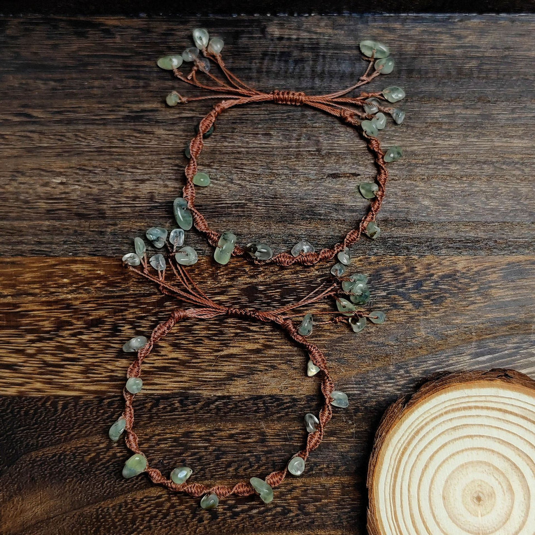 zensoullab Green Island Flower Ring Grape Stone Heavy Craft Braided Rope Bracelet