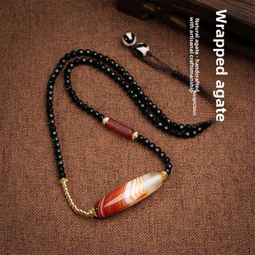 zensoullab Natural Tibetan Style Silk Wrapped Dzi Bead Necklace Red Meat High Oil Coating Agate Pendant Unisex Necklace In Stock