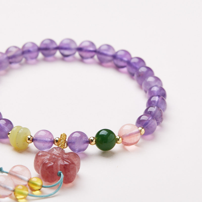 zensoullab Natural 6MM Amethyst Bracelet for Women Nine Purple Fire Strawberry Crystal Wealth Bracelet New Chinese Style Crystal Bracelet