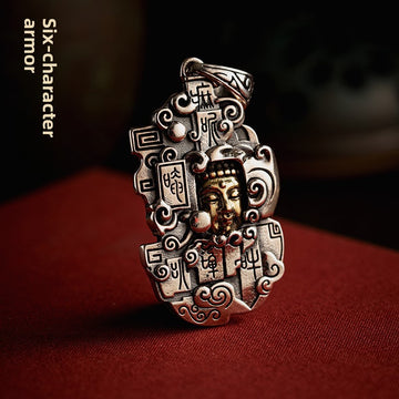 zensoullab Thai Silver Personalized Retro Six-Word Mantra Buddha Head Armor Trendy Creative Peace Jewelry Necklace Pendant for Men and Women