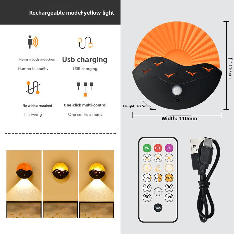 zensoullab Sunrise on the Sea Human Body Sensor Lamp USB Charging Magnetic Wall Lamp Remote Control Timer Stepless Dimming LED Night Light