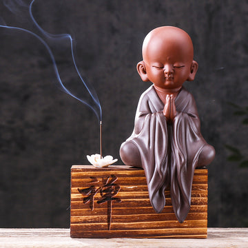 zensoullab Premium Ceramic Gift Monk Tea Pet Zen Purple Clay Little Monk Chinese Tea Ceremony Living Room TV Cabinet Entrance Decoration Ornament