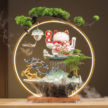 zensoullab Lucky Cat Flowing Water Wealth-Attracting Ornament Circulating Water Living Room Desktop Decoration