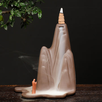 zensoullab Purple Clay Backflow Incense Burner Creative Mountain Water Flowing Heart to Buddha Smoke Backflow Sandalwood Burner Home Decor