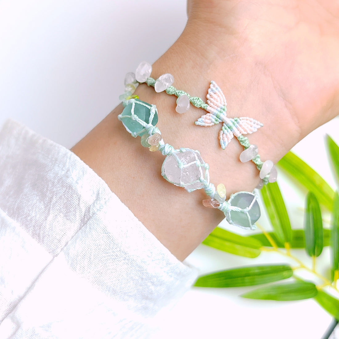 zensoullab Butterfly Stone Secret Double Layer Woven Pink Crystal Bracelet Natural Stone Heavy Craft Hot Style Fresh Versatile Gift for Friends