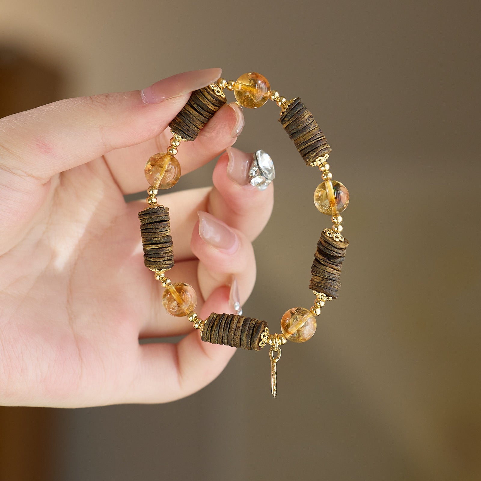 zensoullab2025 Natural 10MM Yellow Acai Crystal Bracelet Yellow Tower Crystal Travel Chess Nan Sandalwood Beginner Bracelet