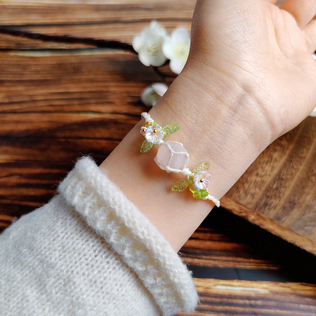 zensoullab Huajianji Natural Pink Crystal Woven Bracelet