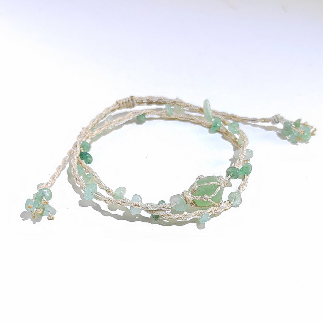 zensoullab Green Shadow Flowing Light Handmade Woven Bracelet Green Fluorite Raw Stone Crystal Double Layer Stacked Dyson Style Bracelet