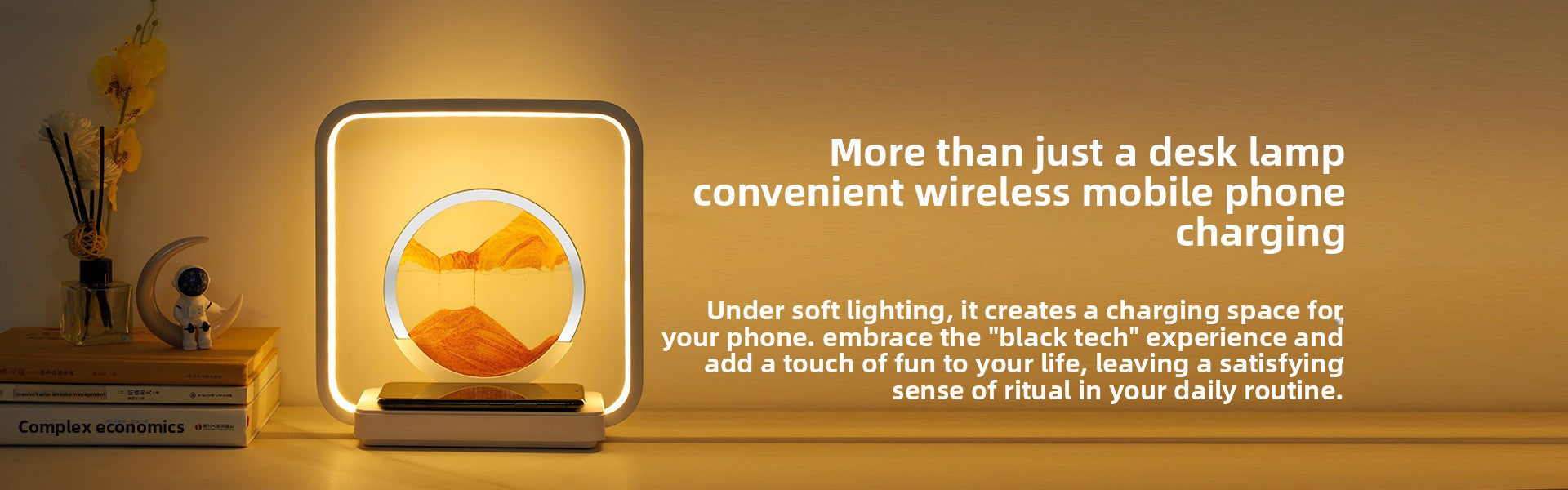 zensoullab Wireless Charging Flowing Sand Painting Table Lamp Home Living Room Bedroom Atmosphere Decorative Lamp USB Plug-in Desktop Zen Meditation Ornament Night Light