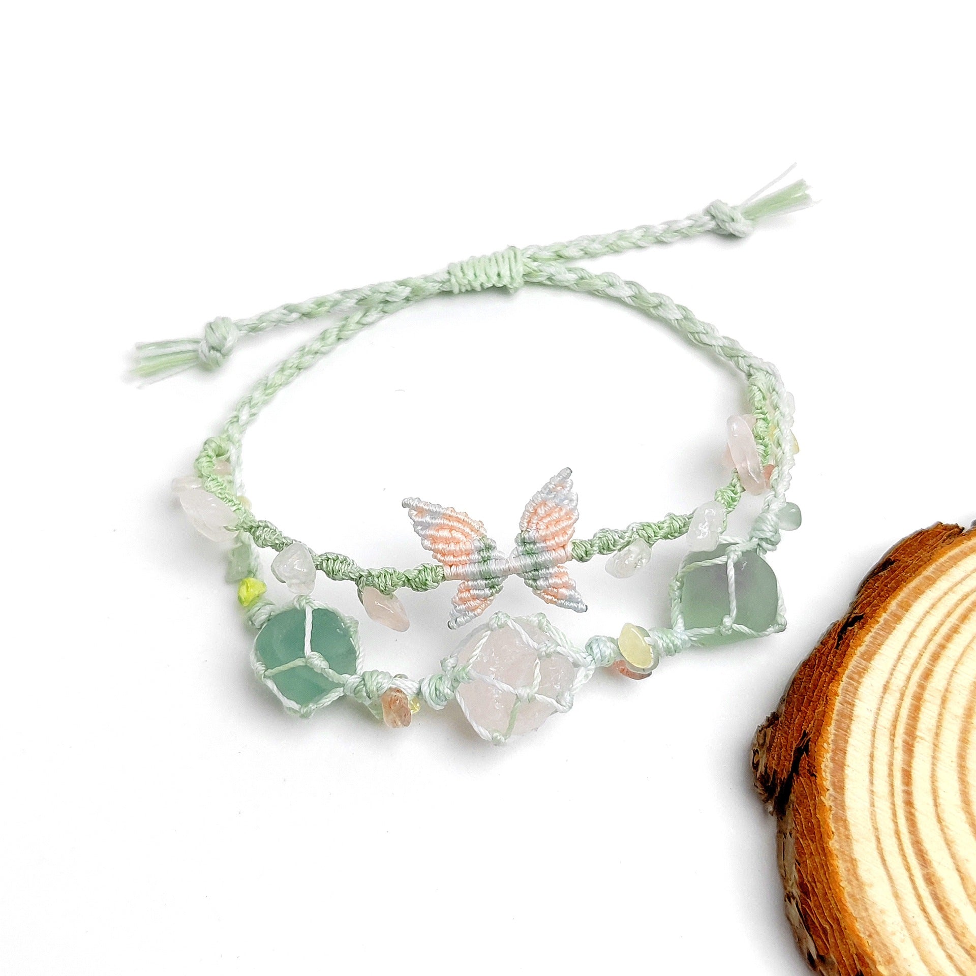 zensoullab Butterfly Stone Secret Double Layer Woven Pink Crystal Bracelet Natural Stone Heavy Craft Hot Style Fresh Versatile Gift for Friends