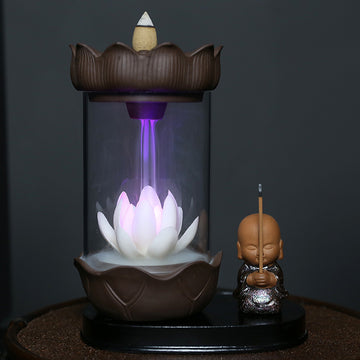 zensoullab Jingchen Special Windproof Cover Little Monk White Lotus LED Light Backflow Incense Burner Home Decor Ornament Original