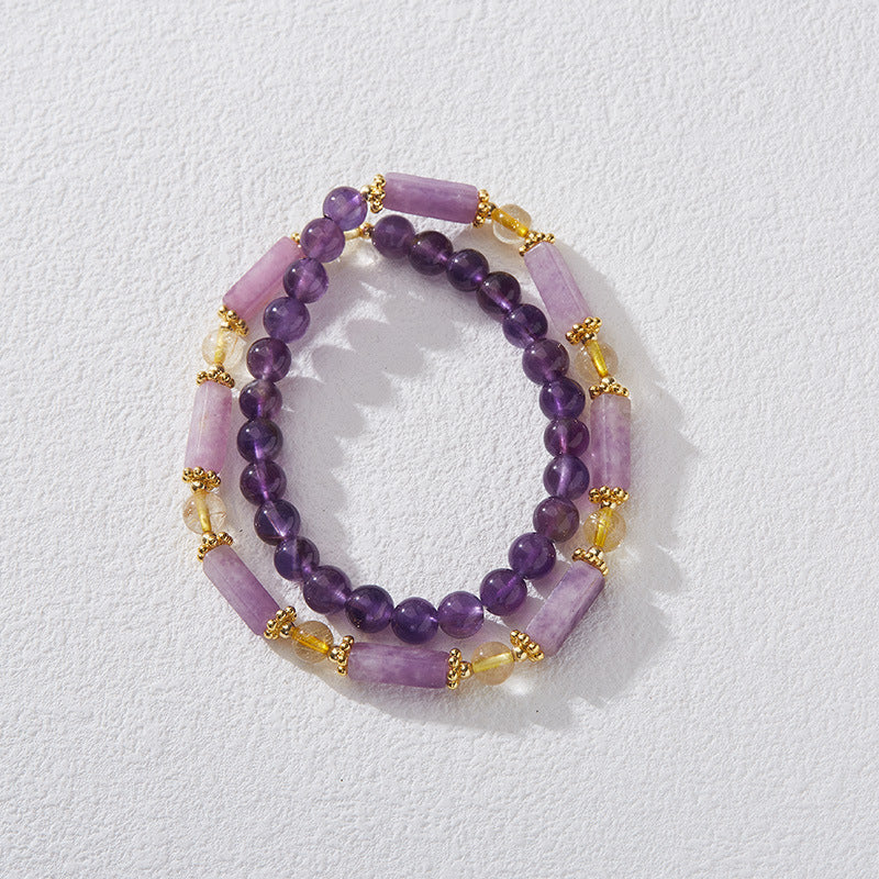 zensoullab Natural Amethyst Bracelet for Women Violet Purple Jade Double Layer Bracelet Purple Crystal Gemstone High-end Bracelet