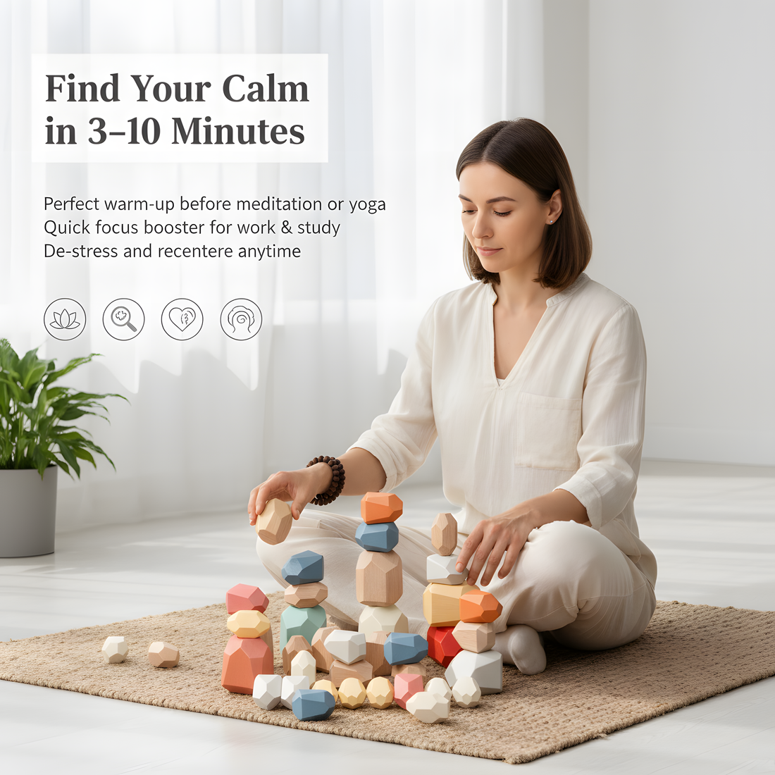 Mindful Stacking Stones – Solid Wood Zen Desk Décor | 3–10 Minute Visual Focus Practice (14+)