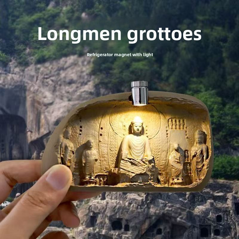 zensoullab Luoyang Longmen Grottoes Night Light Fridge Magnet Buddha Relief Magnetic Museum Cultural Creative Zen Meditation Ornament