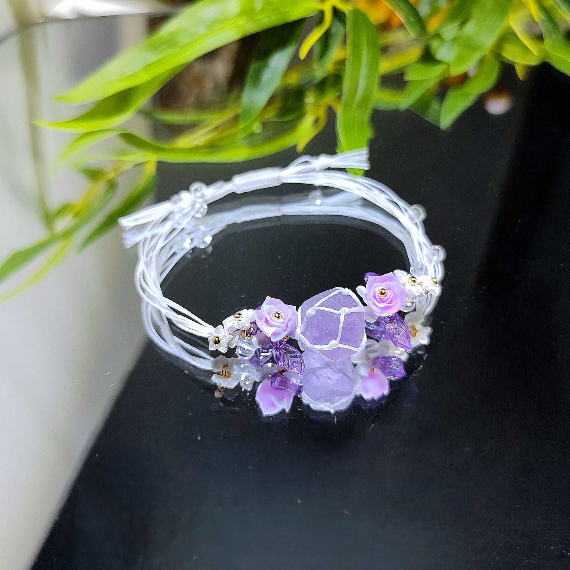 zensoullab Violet Night Natural Amethyst Crushed Stone Braided Rope