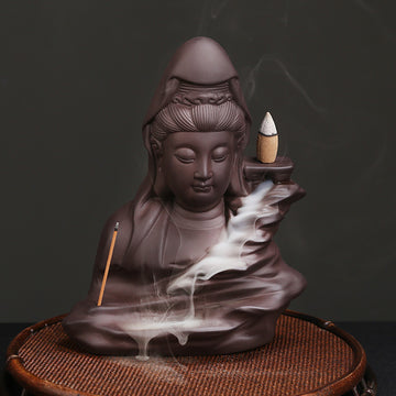 zensoullab Purple Clay Avalokiteshvara Backflow Incense Burner Original Mountain Water Flowing Bodhisattva Waterfall Backflow Incense Burner Home Decoration