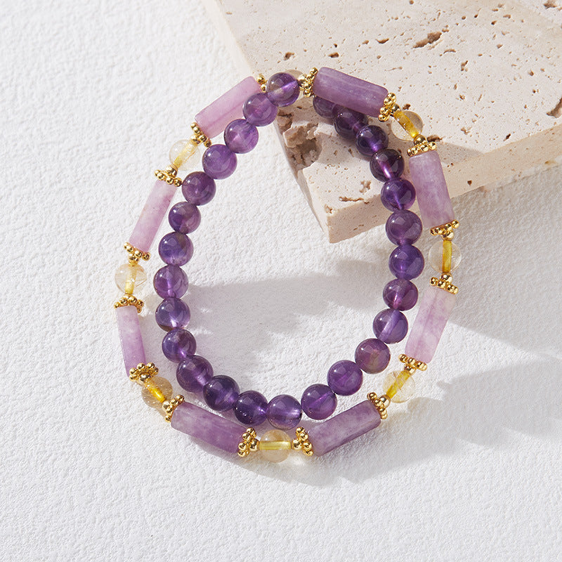 zensoullab Natural Amethyst Bracelet for Women Violet Purple Jade Double Layer Bracelet Purple Crystal Gemstone High-end Bracelet