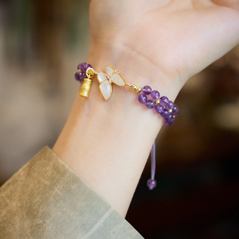 Zensoullab Natural Amethyst Woven Bracelet Broken Cocoon Butterfly Bamboo Bracelet