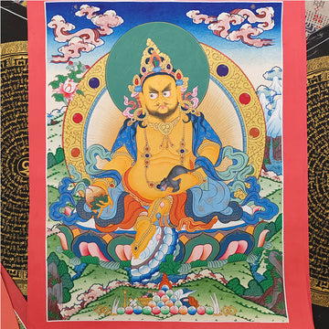 zensoullab Nepal Hand-painted Yellow God of Wealth Thangka Green Tara Vajrasattva Medicine Buddha Buddha Statue Entrance Living Room Decorative Hanging Painting
