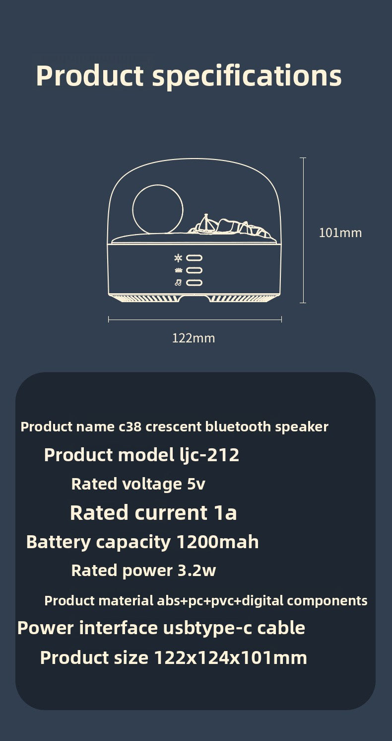 zensoullab Creative Crescent Bluetooth Speaker Night Light Multi-Functional Warm and Cool Light Bedside Stepless Dimming Minimalist Meditation Lamp