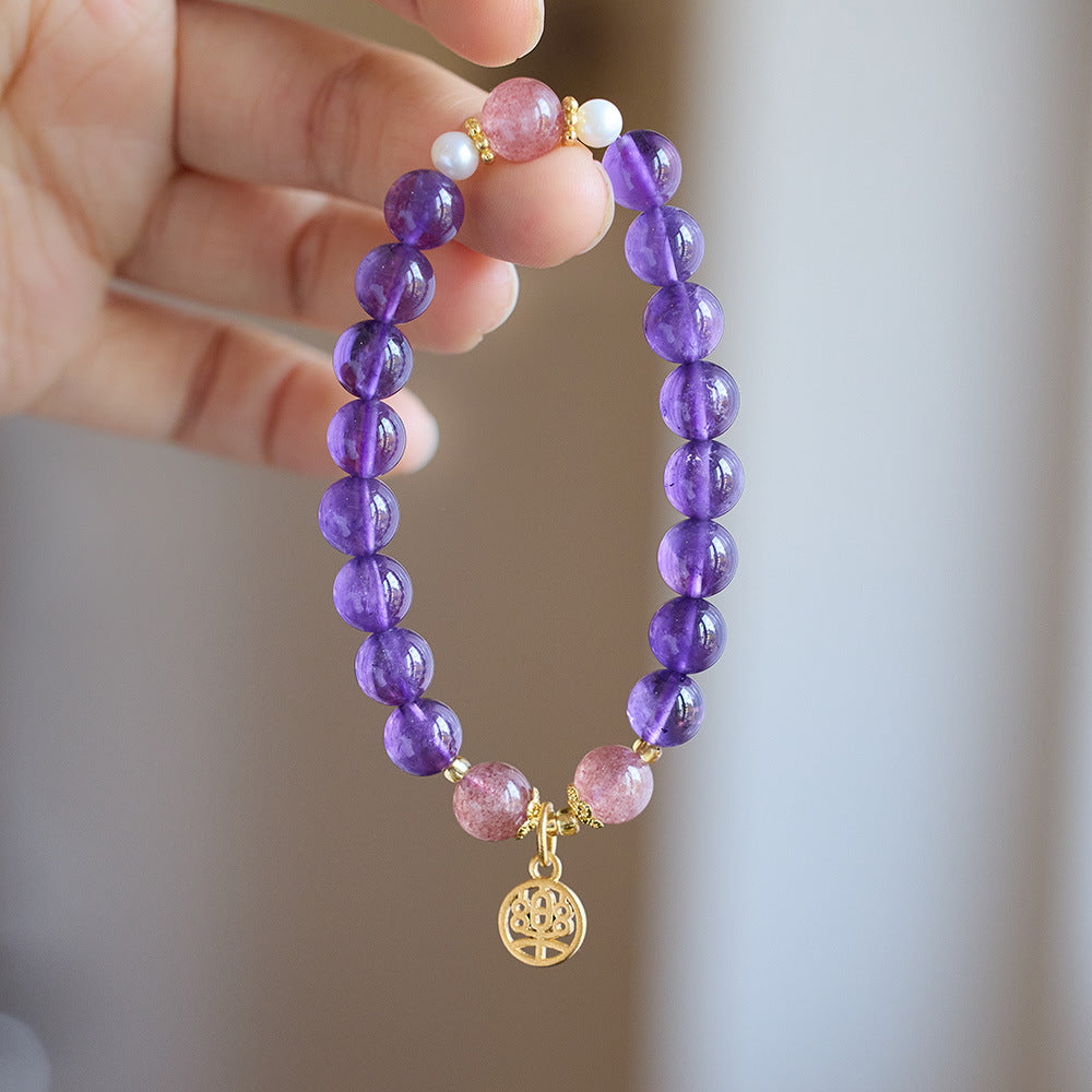 zensoullab Natural 8MM Amethyst Bracelet for Women Pendant Strawberry Crystal Beaded Purple Dreamy Crystal