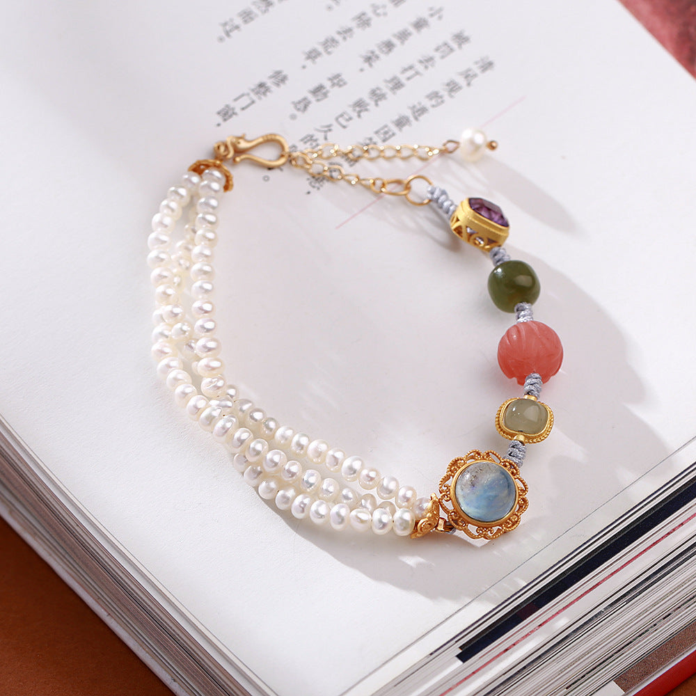 zensoullab Multi-Gem Braided Bracelet Half Pearl Multi-Gem Bracelet Aquamarine Amethyst South Red Lotus Accessories Jewelry Bracelet