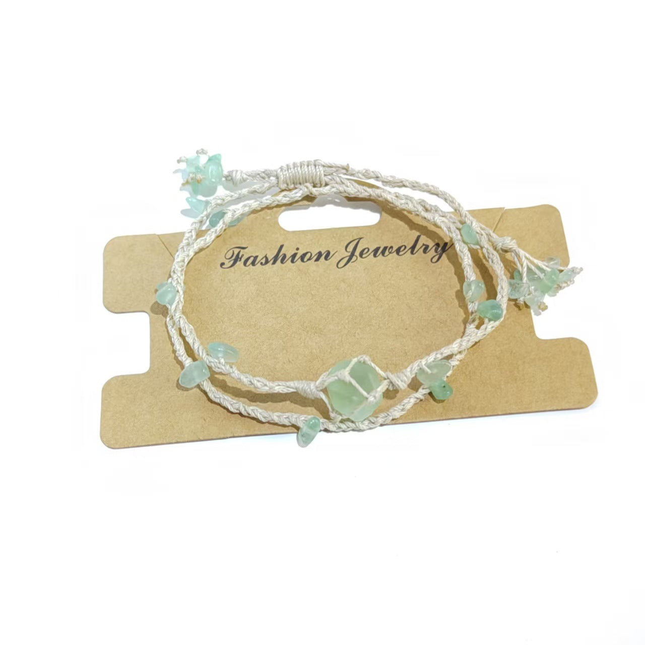 zensoullab Green Shadow Flowing Light Handmade Woven Bracelet Green Fluorite Raw Stone Crystal Double Layer Stacked Dyson Style Bracelet