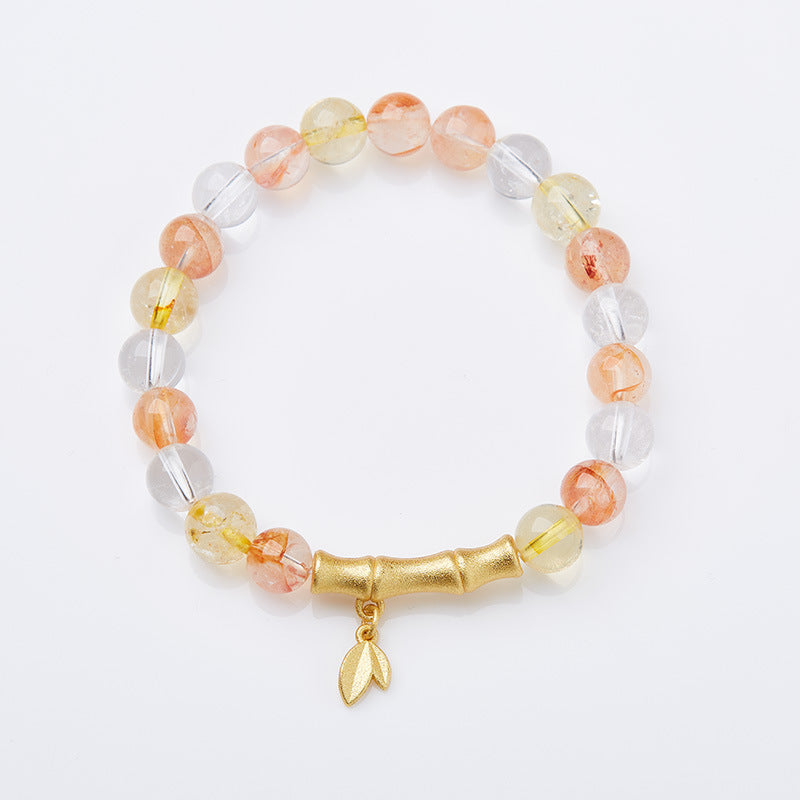 zensoullab Natural 8MM Red Rubber Flower Bracelet for Women, Ascending Bamboo Crystal Bracelet