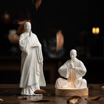 Zensoullab Zen Ceramic Monk Chinese Household Living Room Hallway Ornaments Monk Desktop Craft White Porcelain Character Decorations