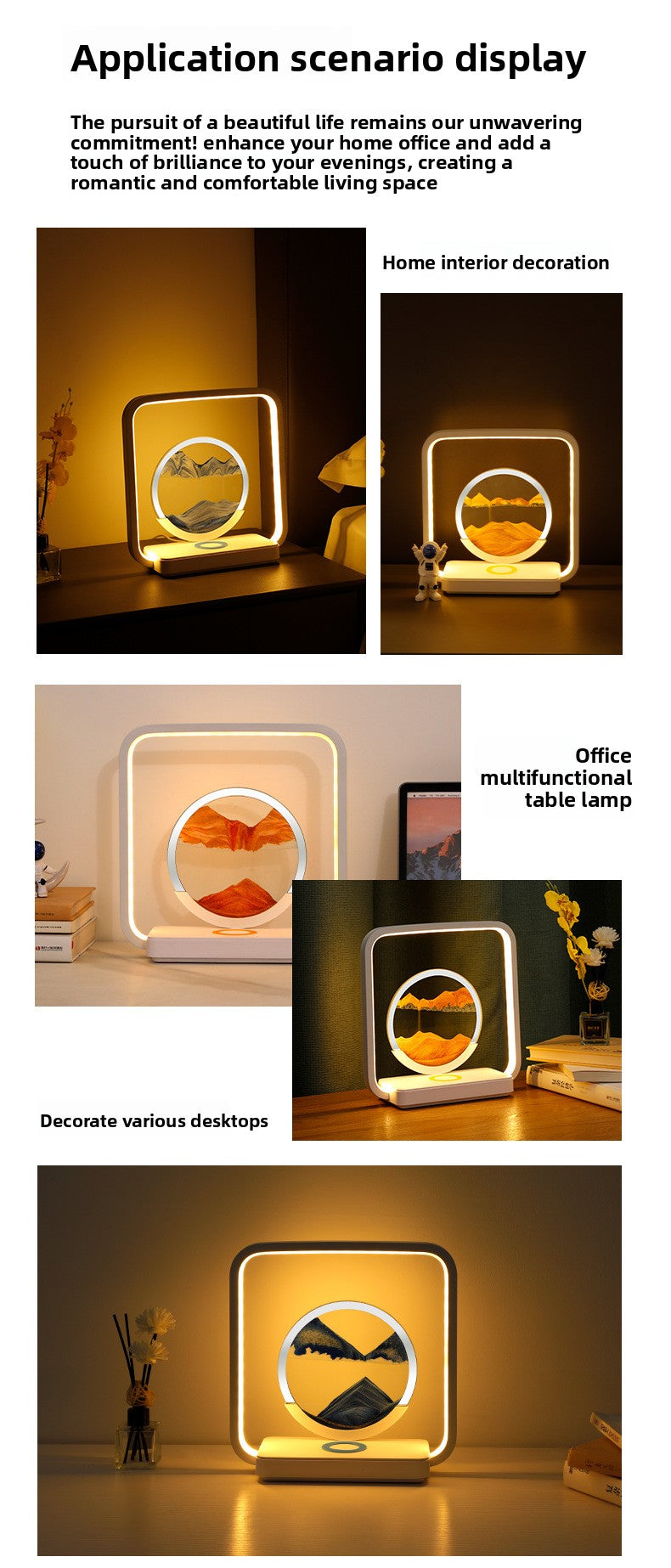 zensoullab Wireless Charging Flowing Sand Painting Table Lamp Home Living Room Bedroom Atmosphere Decorative Lamp USB Plug-in Desktop Zen Meditation Ornament Night Light