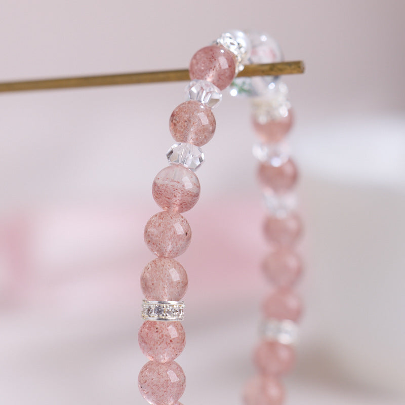 zensoullab8MM Strawberry Crystal Bracelet Peach Blossom Fashion Women's Bracelet Pearl Small Waist Crystal Bracelet