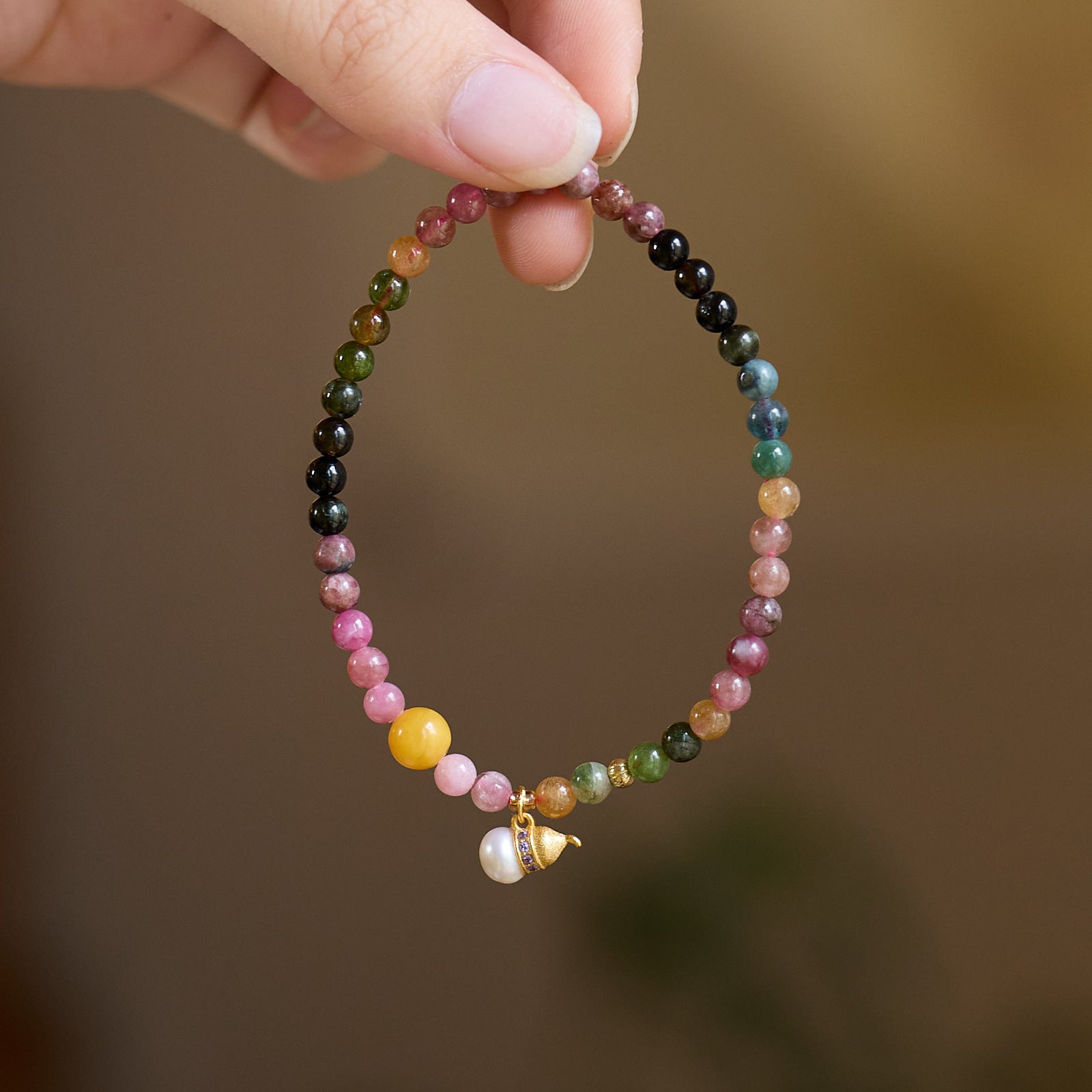 zensoullab Natural Tourmaline Bracelet for Women Pearl Good Luck Amber Gourd New Chinese Style Bracelet High-end Crystal Bracelet