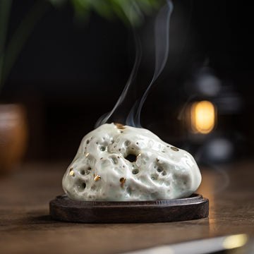 zensoullab Creative Ceramic Taihu Stone Small Incense Burner Home Indoor Aromatherapy Burner Zen Study Tea Room Incense Ornament Decoration