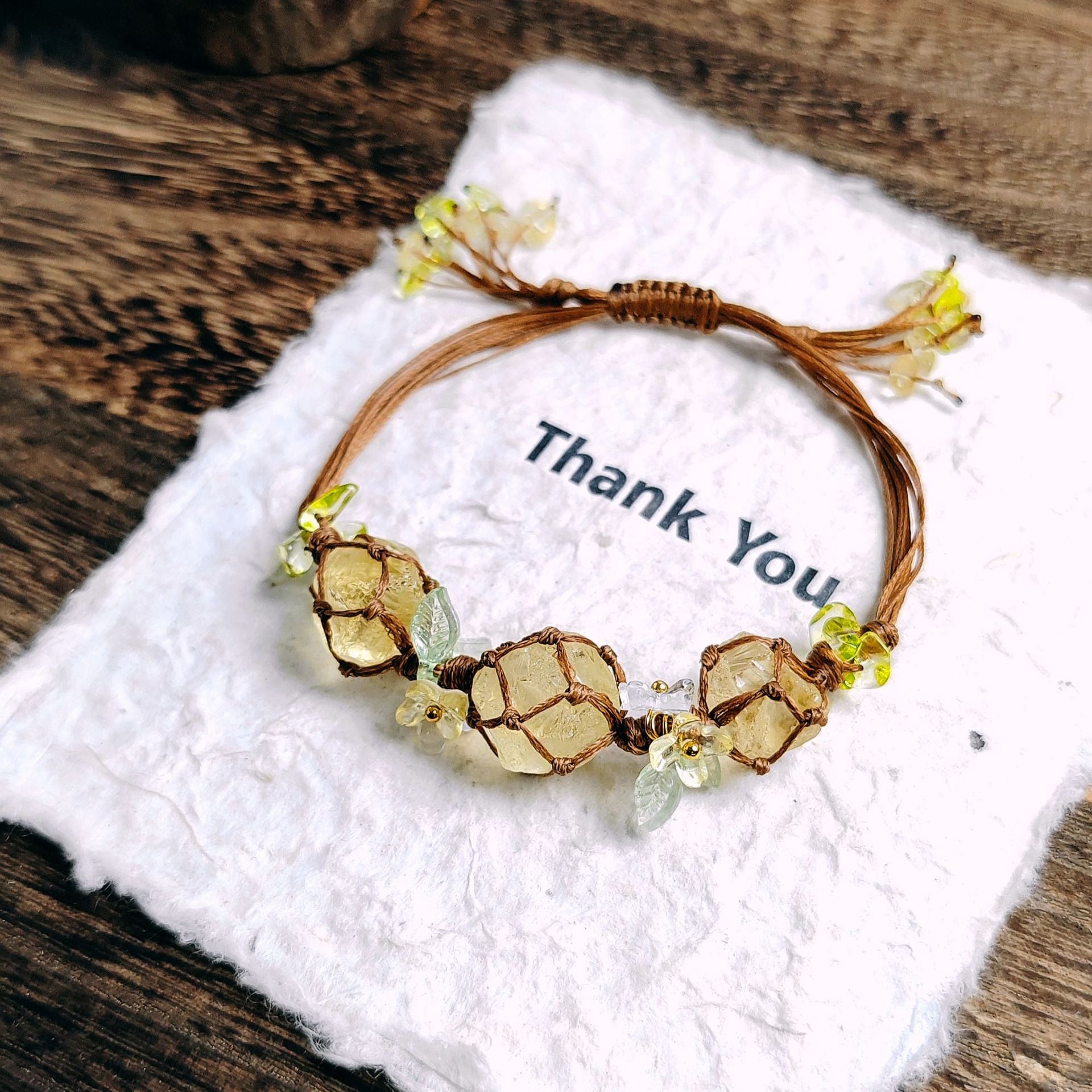 zensoullab Osmanthus Tree and Vitality Crystal Bracelet Raw Stone Woven Bracelet Fluorite Bracelet with Small Flowers