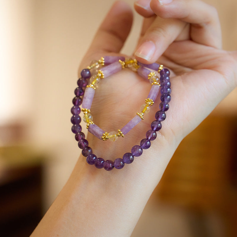 zensoullab Natural Amethyst Bracelet for Women Violet Purple Jade Double Layer Bracelet Purple Crystal Gemstone High-end Bracelet