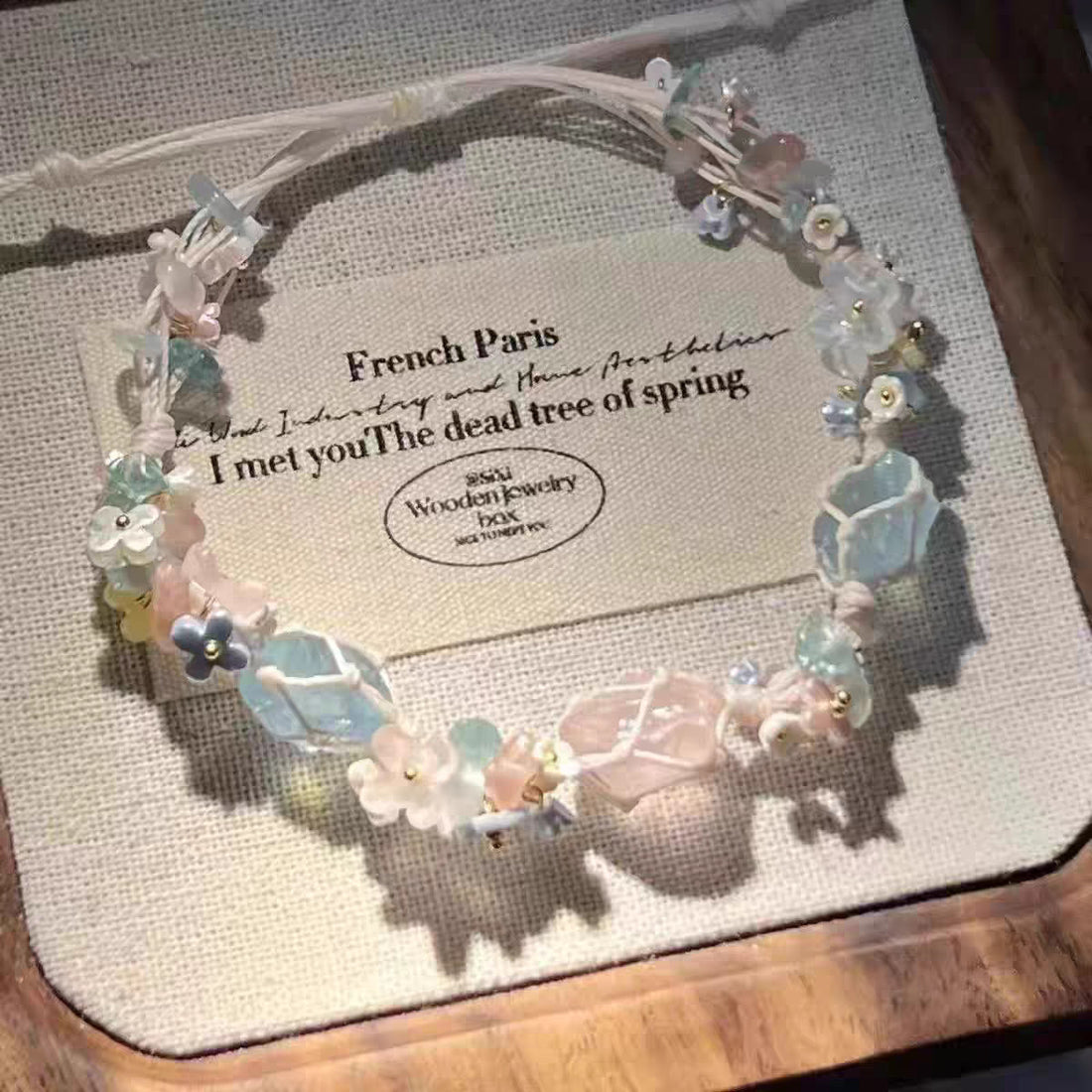 zensoullab Spring Season Pink Crystal Original Flower Wreath Bracelet Collection Pure Handmade Woven Net Pocket Bracelet