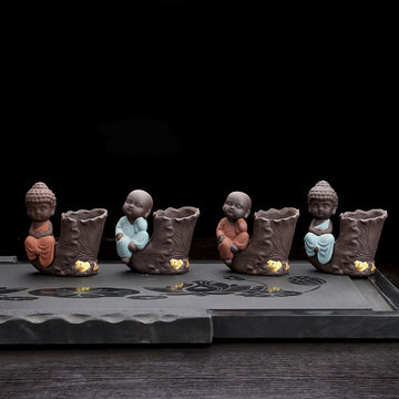 zensoullab Purple Clay Little Monk Tea Pet Ornament Premium Cultivable Creative Hydroponic Flower Arrangement Six Gentlemen Kung Fu Tea Set Accessories