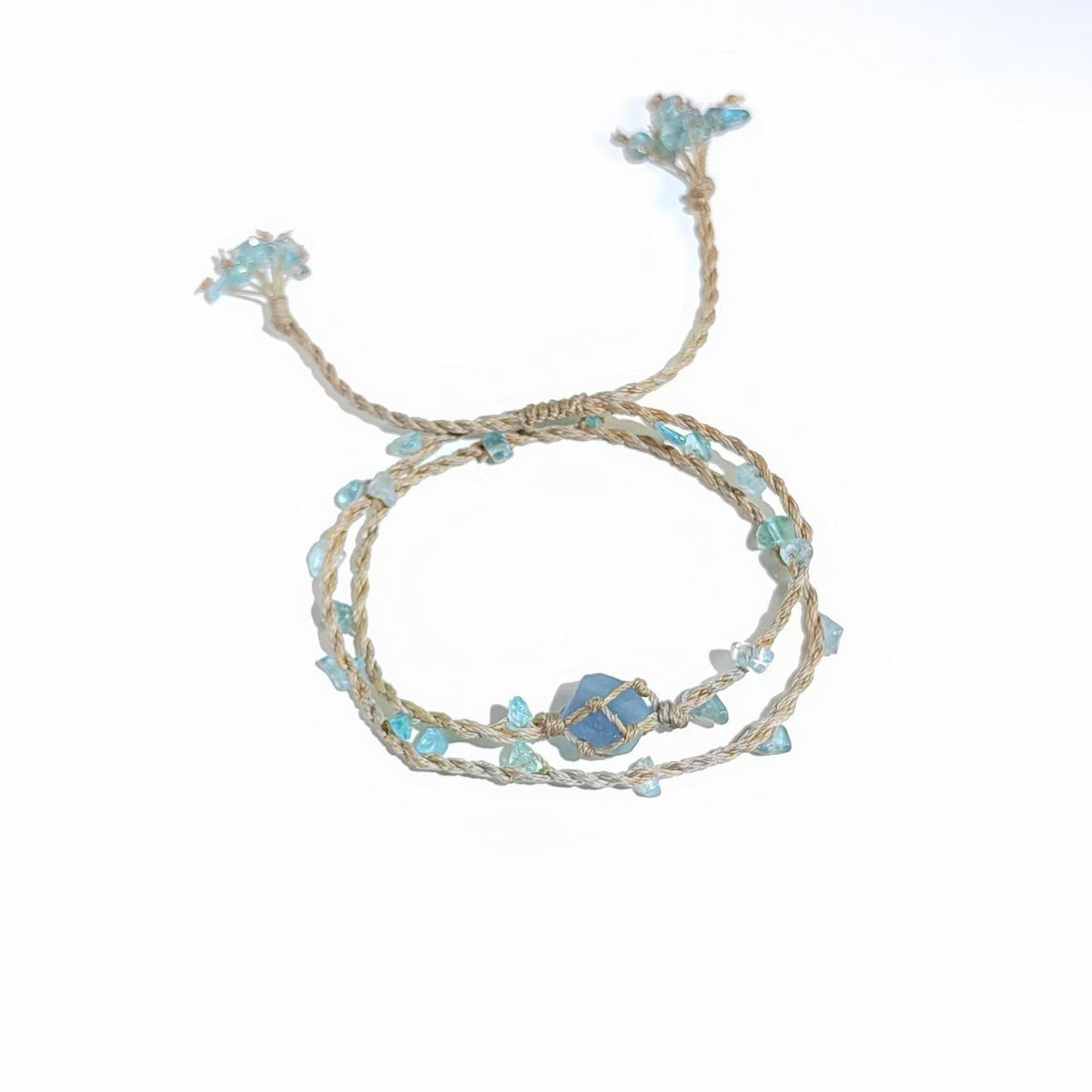 zensoullab Deep Sea Breath Handmade Woven Bracelet Blue Fluorite Synthetic Crystal Double Layer Forest Style Bracelet