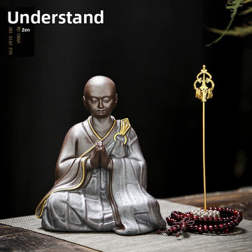 zensoullab Zen Style Premium Purple Clay Little Monk Creative Handmade Ceramic Little Sha Mi Figure Chinese Style Living Room Entrance Decoration Ornament