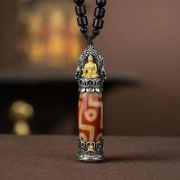 zensoullab Creative Ethnic Style New Chinese Nine-Eyed Dzi Bead Pendant Tibetan Six-Word Mantra Retro Unisex Artistic Pendant