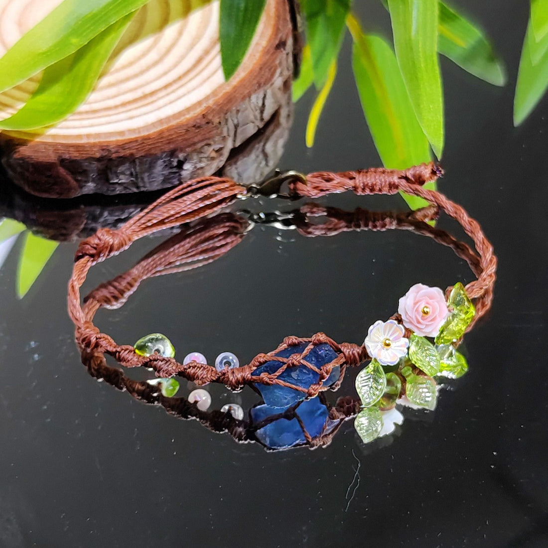 zensoullab Qingxiang Flowing Color·Flower Order Blue Fluorite Crushed Stone Heavy Craft Braided Rope Bracelet