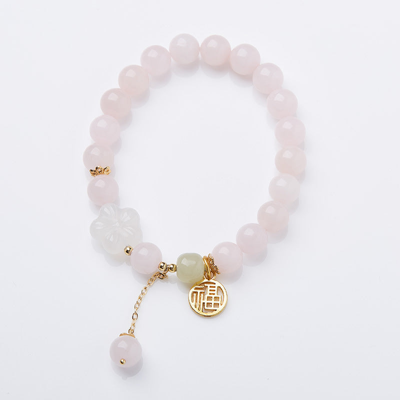 Zensoullab Original Pink Crystal Bracelet Female Peach Blossom Blossoming Pink Girl Crystal Bracelet New Chinese Ancient Style Blessing Card Bracelet