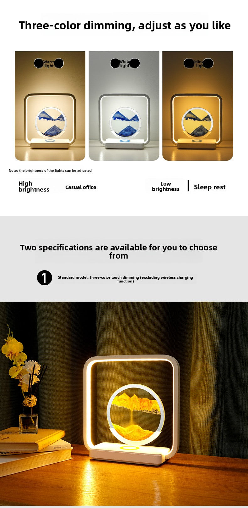zensoullab Wireless Charging Flowing Sand Painting Table Lamp Home Living Room Bedroom Atmosphere Decorative Lamp USB Plug-in Desktop Zen Meditation Ornament Night Light