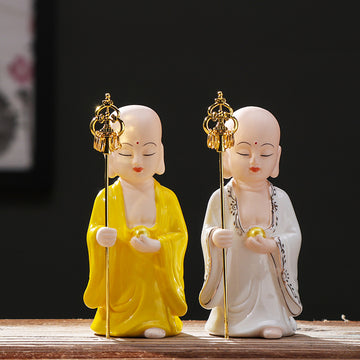 zensoullab Creative Chinese Ceramic Buddha Statue for Peace and Protection Ksitigarbha Bodhisattva Worship Living Room Altar Entrance Car Home Decoration