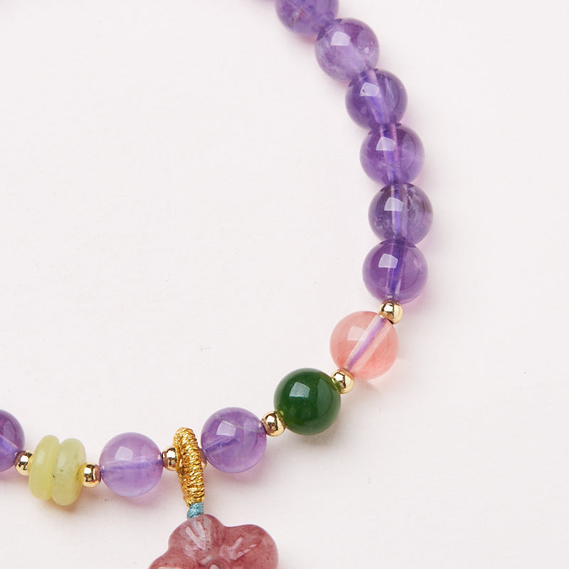 zensoullab Natural 6MM Amethyst Bracelet for Women Nine Purple Fire Strawberry Crystal Wealth Bracelet New Chinese Style Crystal Bracelet