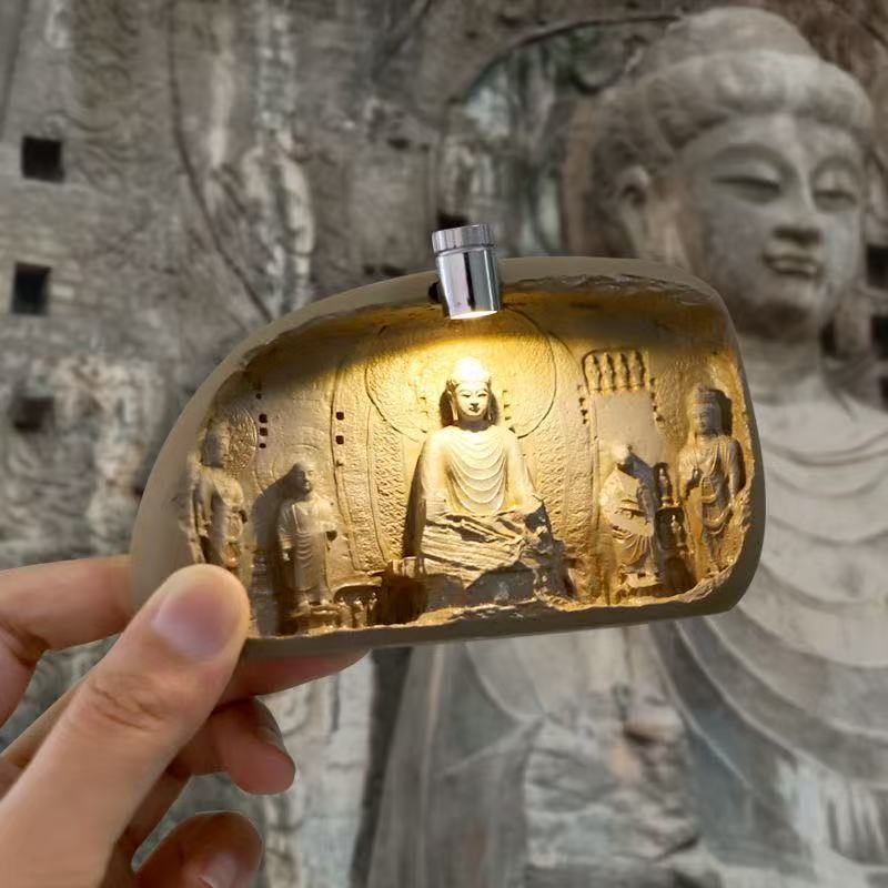 zensoullab Luoyang Longmen Grottoes Night Light Fridge Magnet Buddha Relief Magnetic Museum Cultural Creative Zen Meditation Ornament