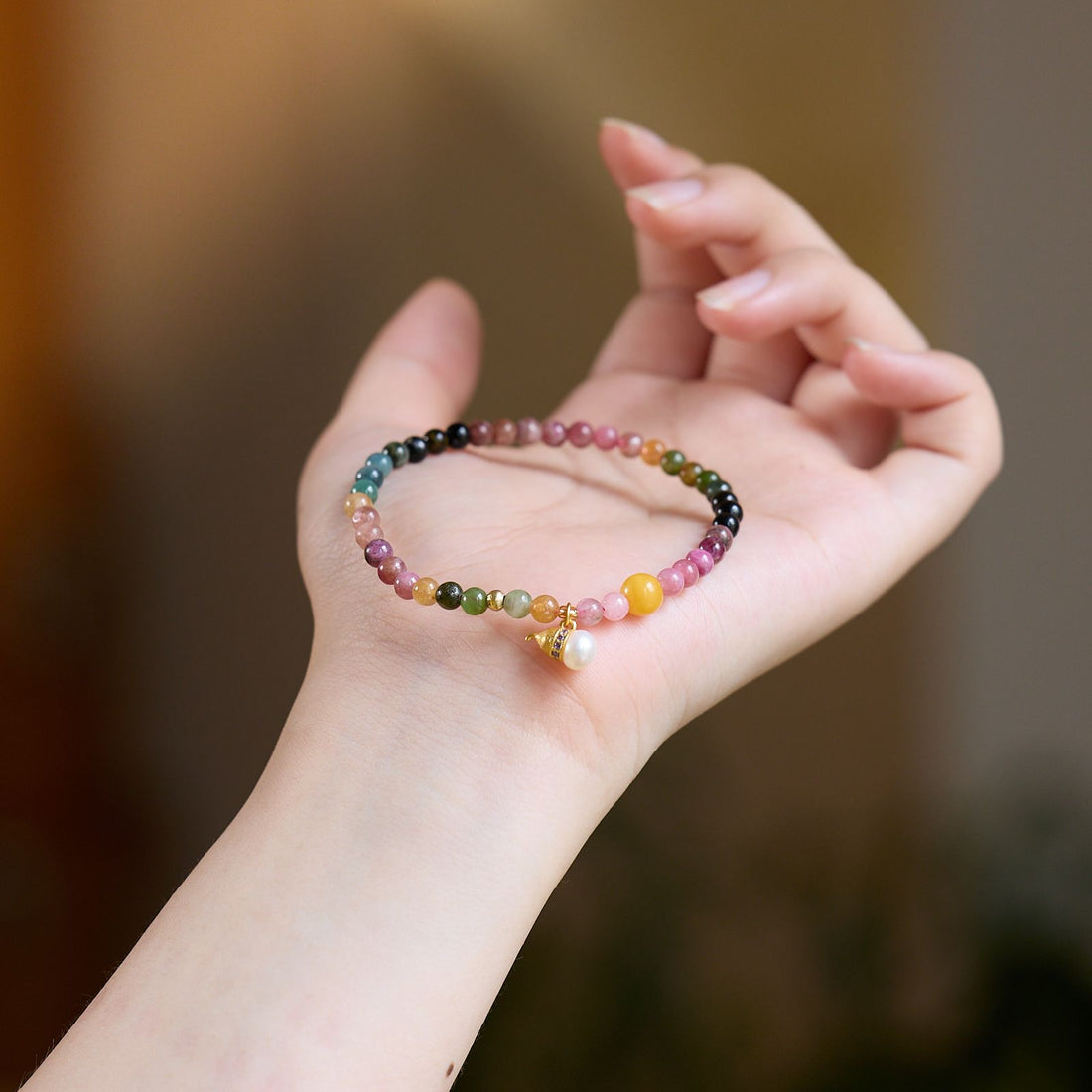 zensoullab Natural Tourmaline Bracelet for Women Pearl Good Luck Amber Gourd New Chinese Style Bracelet High-end Crystal Bracelet