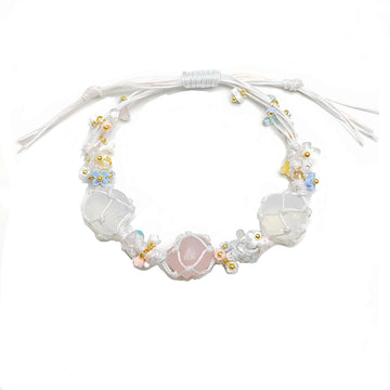 zensoullab Spring Season Pink Crystal Original Flower Wreath Bracelet Collection Pure Handmade Woven Net Pocket Bracelet