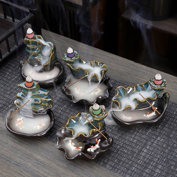 zensoullab Backflow Incense Burner Creative Home Decor Ceramic Burner Craft Zen Double Fish Backflow Sandalwood Ornament